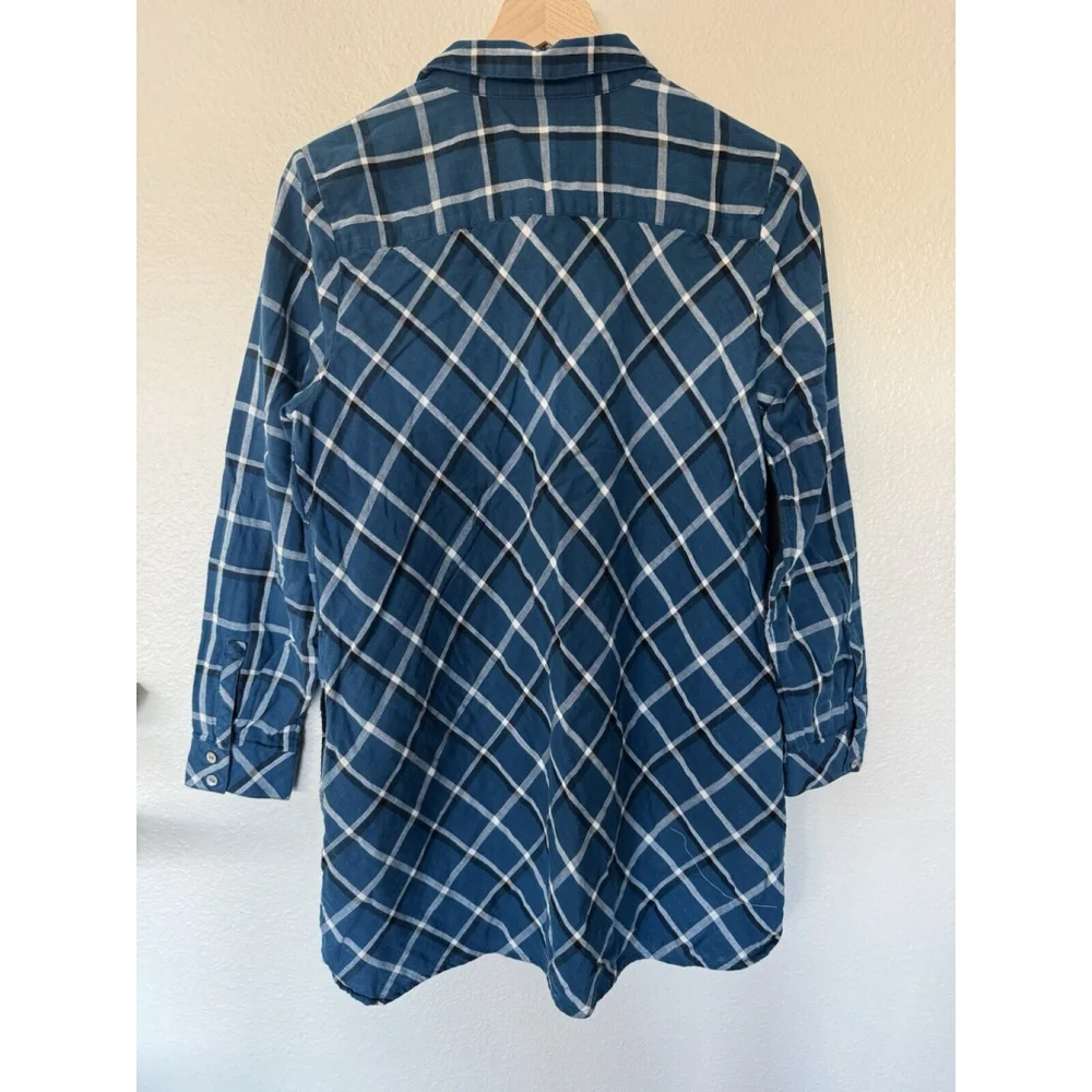 J Jill 100% Cotton Tunic Button Down Blue Plaid Flannel Feel Pockets - Picture 4 of 12